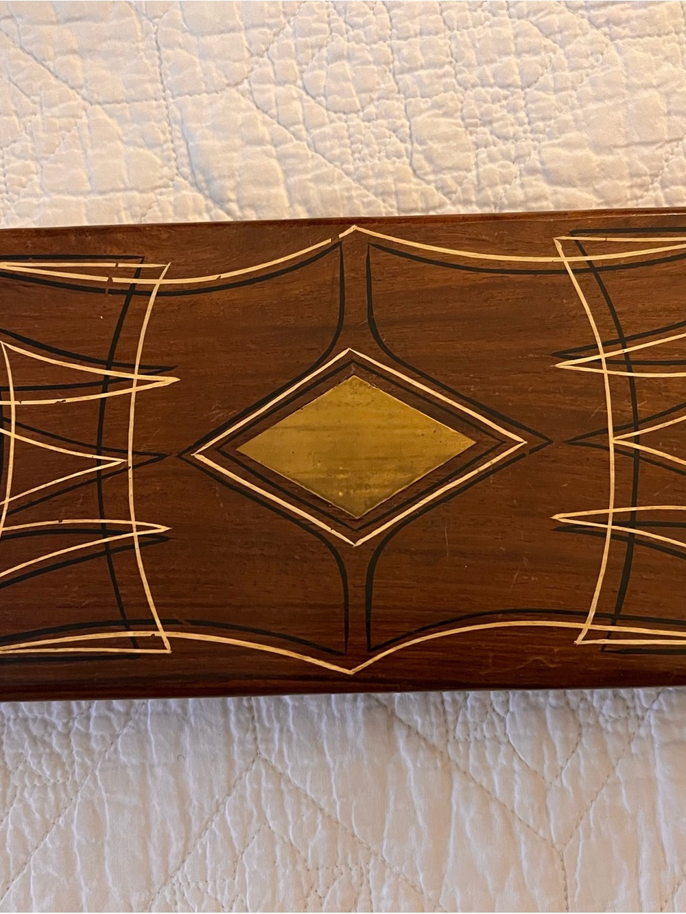 Vintage style Inlaid Wood Decorative Panel - Brown & Gold pinstripe